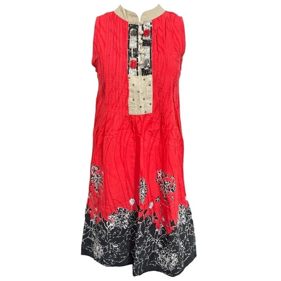 Biographie Bohemian Floral Sleeveless Pleated Dress Size Small 100% Cotton - Picture 1 of 12